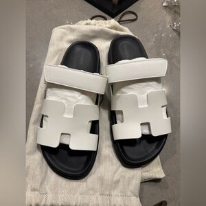 Hermès White and Black chypre Sandals size 41